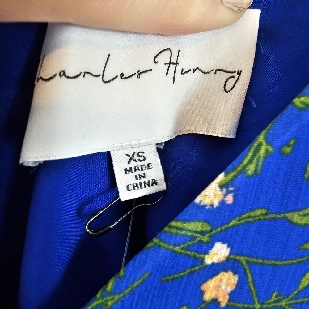 CHARLES Henry Cobalt blue flowy floral mini dress in sz XS NWT sleeveless V-neck - Picture 5 of 6